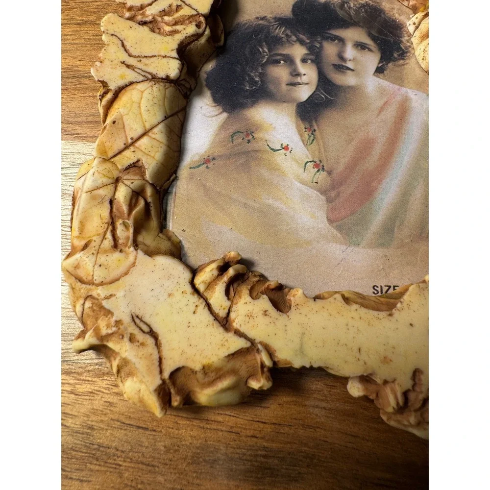 Faux Carved Leaf Picture Frame 4x6 Cream Tan Rustic Cottagecore Nature Decor